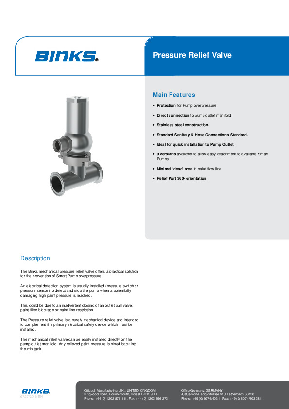 Binks Pressure Relief Valve