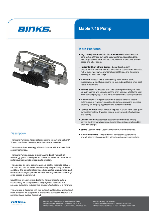 Binks Maple 7-15 Pump Brochure