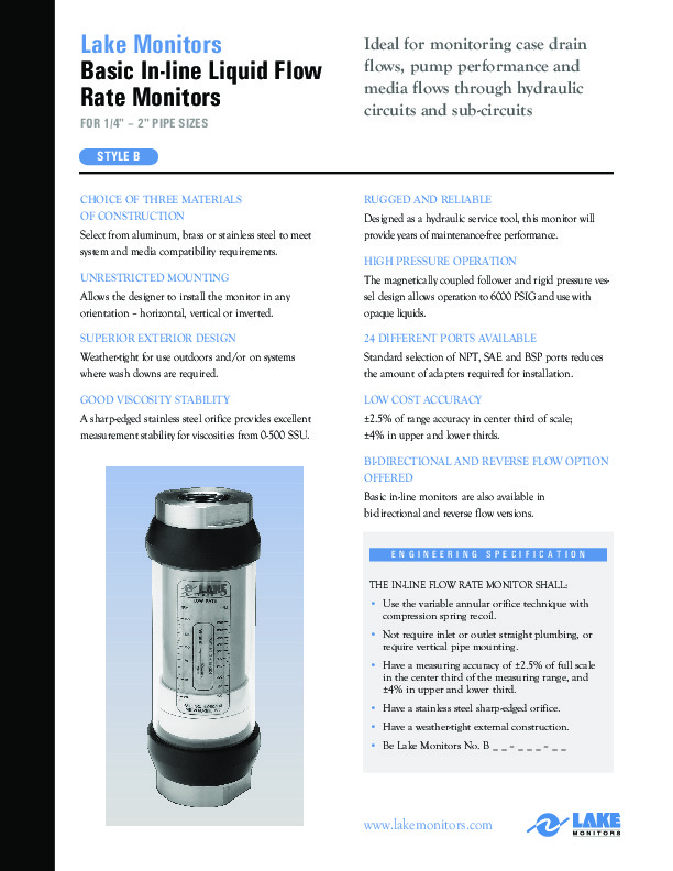 Basic Flow Meters Inline Data Sheet