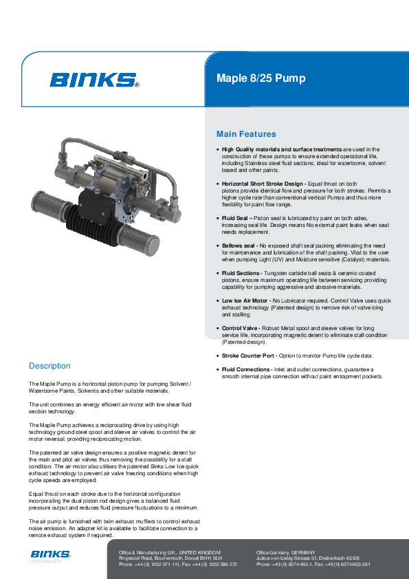 Binks Maple 8-25 Pump Brochure