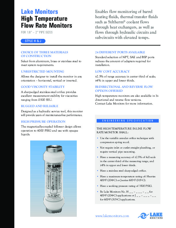 High Temp Flow Meters Inline Data Sheet