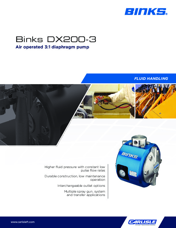 Binks DX200-3 Air Operated 3:1 Ratio Diaphragm Pump