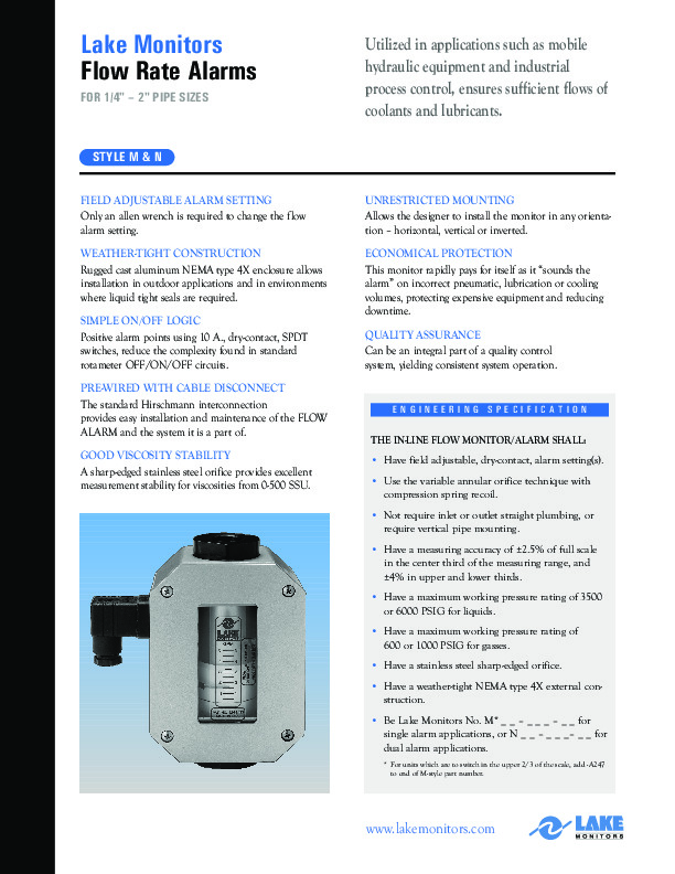 Flow Alarm Data Sheet