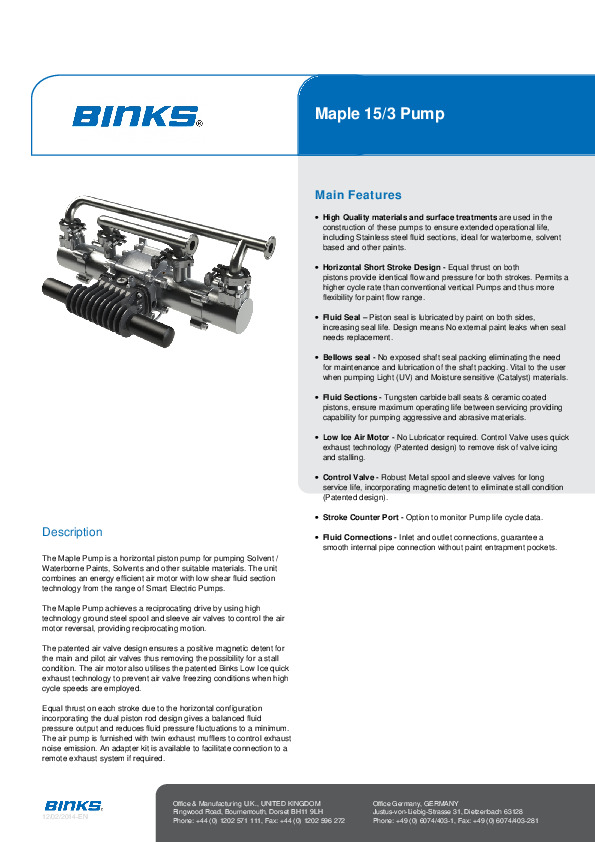 Binks Maple 15-3 Pump Brochure