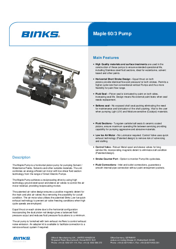 Binks Maple 60-3 Pump Brochure