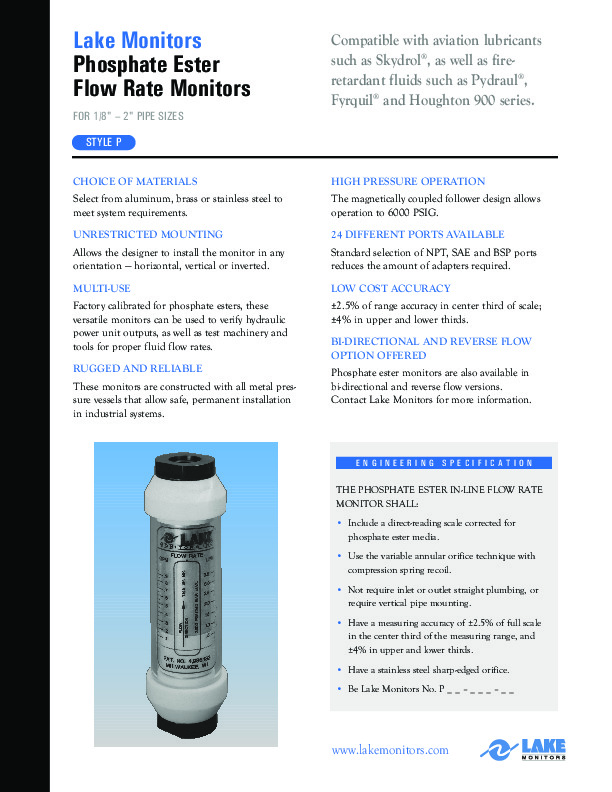 Phosphate Flow Meters Inline Data Sheet