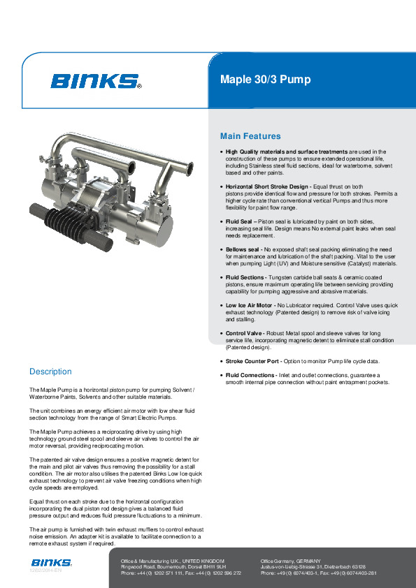 Binks Maple 30-3 Pump Brochure