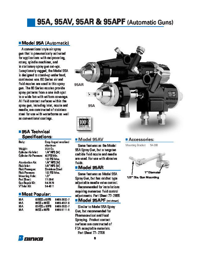 Binks - Automatic - Model 95A & 95AR Flyer