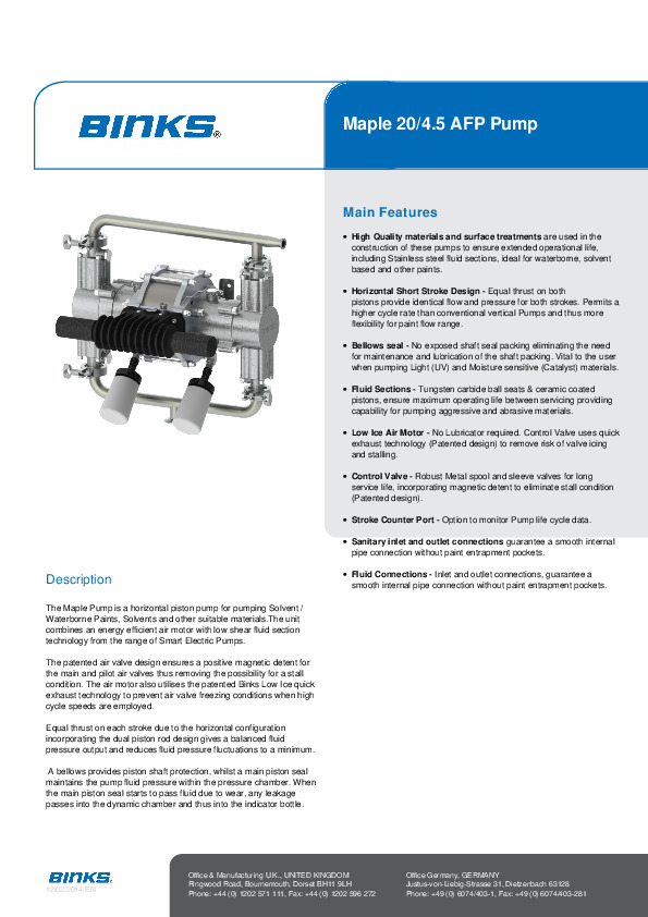 Binks Maple 20-4.5 AFP Pump Brochure