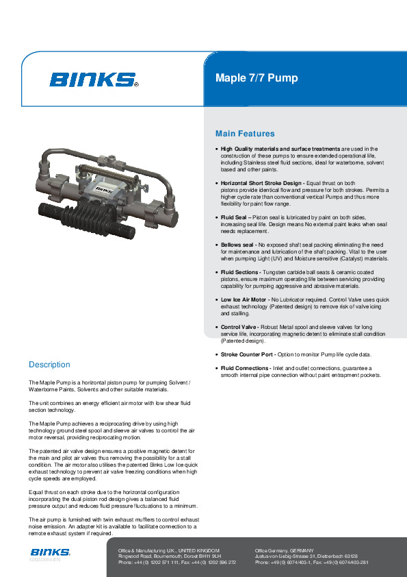 Binks Maple 7-7 Pump Brochure