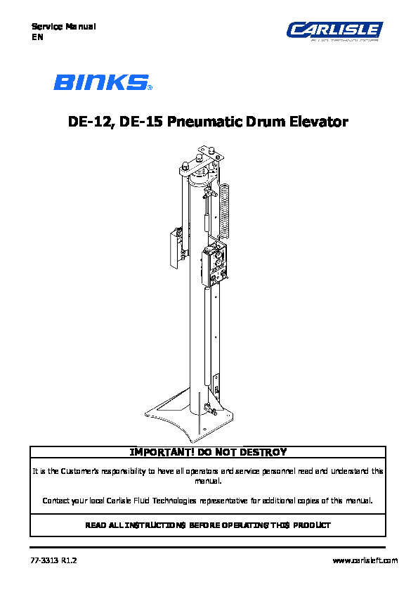 77-3313-Binks DE-12 DE-15 Elevator