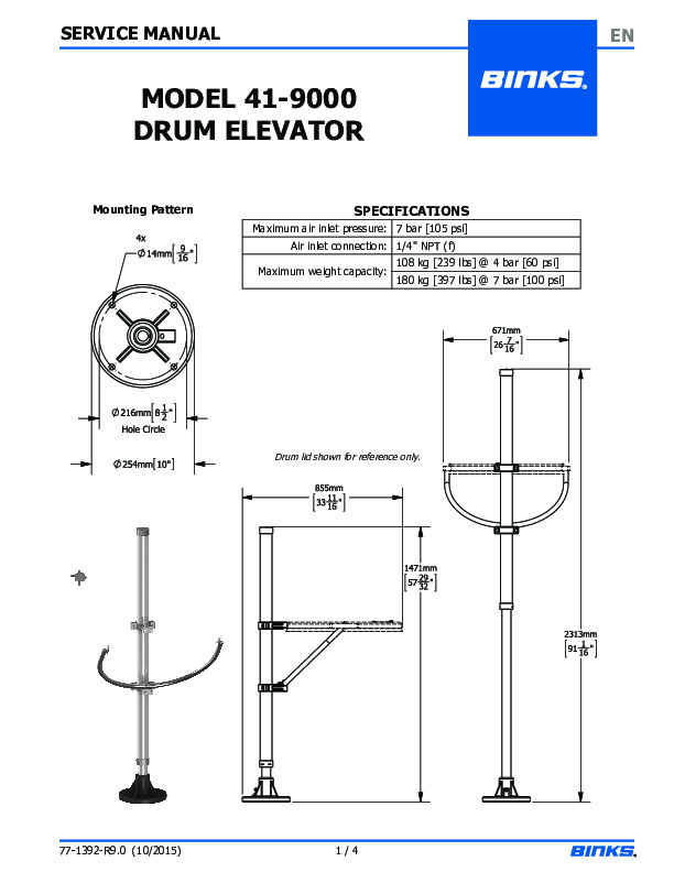 MODEL 41-9000  DRUM ELEVATOR