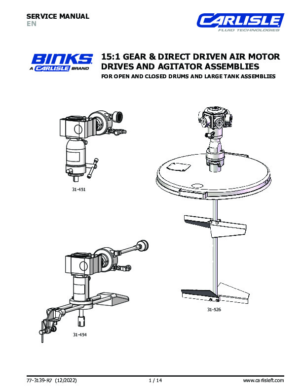 15:1 GEAR & DIRECT DRIVEN AIR MOTOR  DRIVES AND AGITATOR ASSEMBLIES