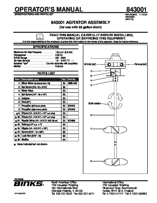 843001 AGITATOR ASSEMBLY (for use with 55 gallon drum)