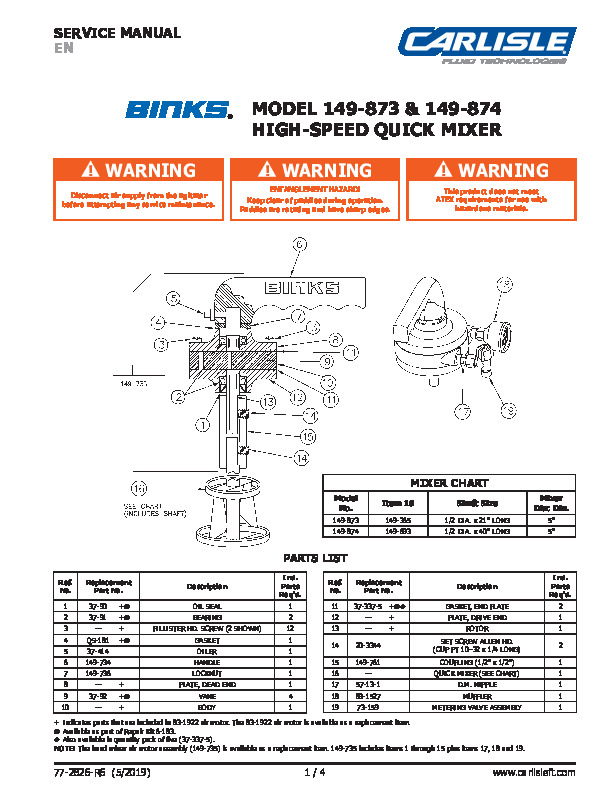 MODEL 149-873 & 149-874  HIGH-SPEED QUICK MIXER