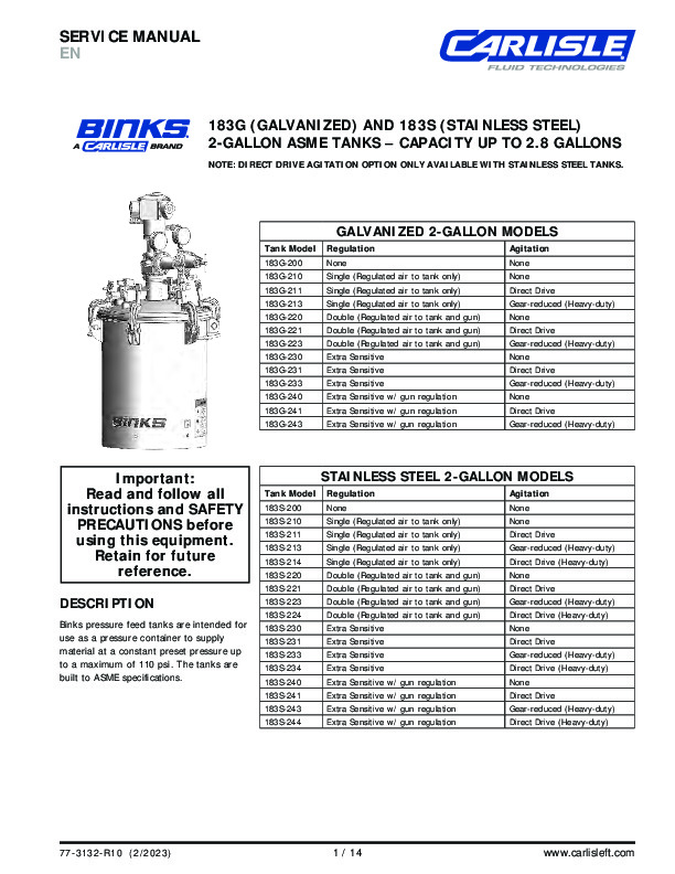 183G (GALVANIZED) AND 183S (STAINLESS STEEL) 2-GALLON ASME TANKS