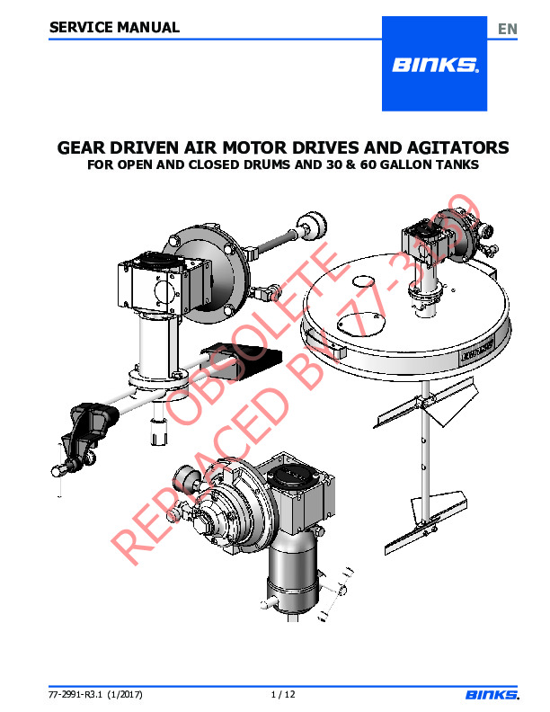 OLD OBS GEAR DRIVEN AIR MOTOR DRIVES AND AGITATORS FOR OPEN AND CLOSED DRUMS