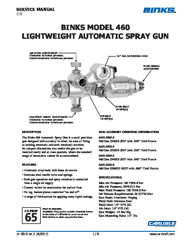 BINKS - AUTOMATIC - MODEL 460 MANUAL