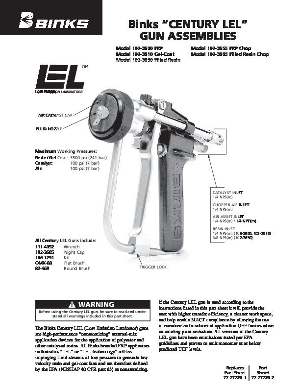 Binks Century LEL Filled Chop Gun 77-2772R-2