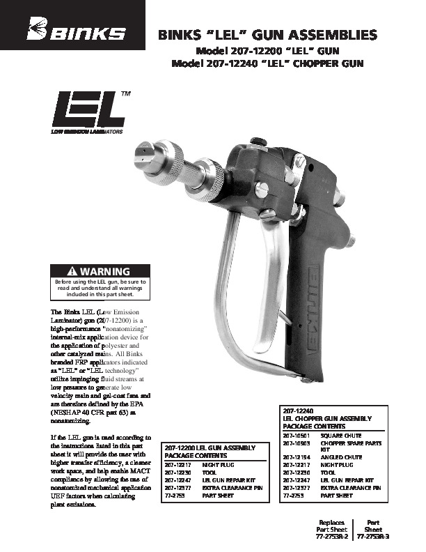 Binks PC LEL Wet Out Resin Gun 77-2753R-3