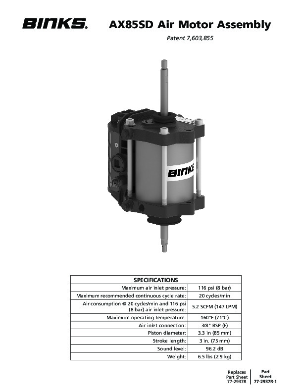 Binks AX85SD Air Motor Assembly 77-2937R-1