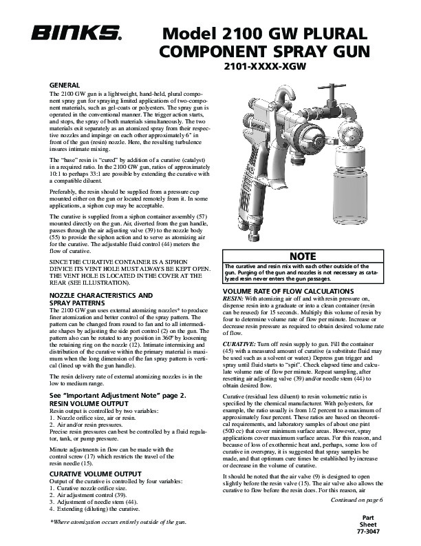 Binks 2100GW Plural Component Spray Gun 77-3047