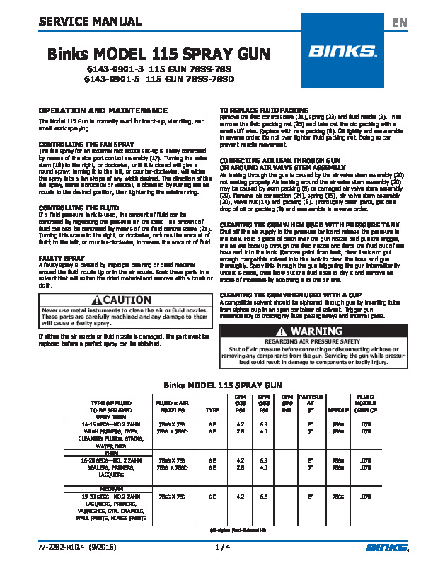 Binks MODEL 115 SPRAY GUN
6143-0901-3 115 GUN 78SS-78S
6143-0901-5 115 GUN 78SS-78SD