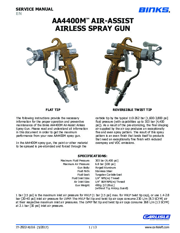 Binks - Manual Spray Gun - Model AA4400M Manual