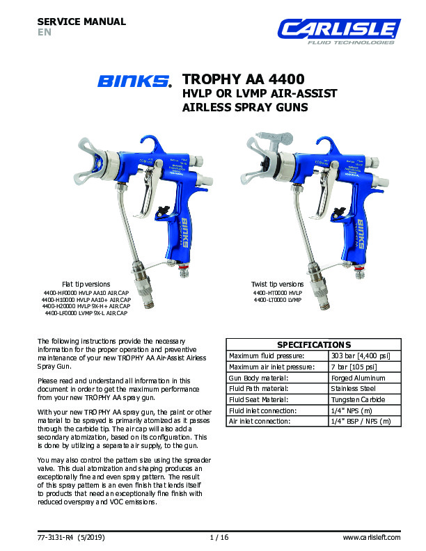 Binks Trophy AA 4400 Service Manual