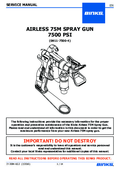 Binks - Manual Spray Guns - Model Airless 75M