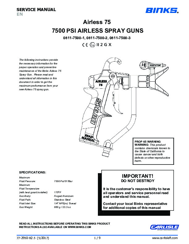 Binks - Manual Spray Guns - Model Airless 75