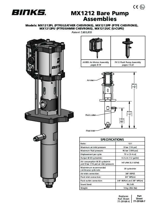 MX1212 Bare Pump Assy Service 77-2916R-7