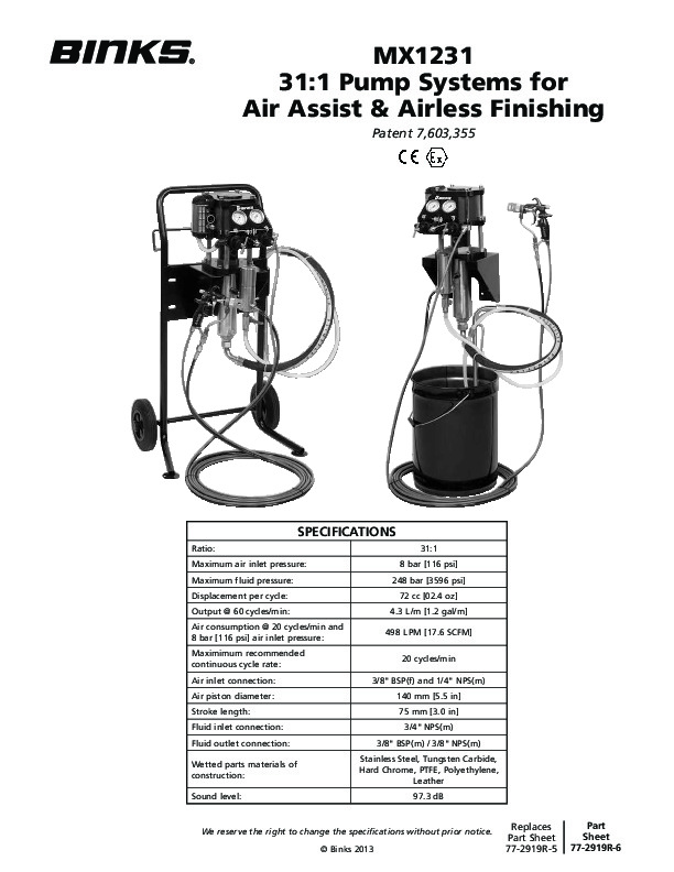 MX1231  31-1 Pump Systems for Air Assist & Airless Finishing  77-2919R-6