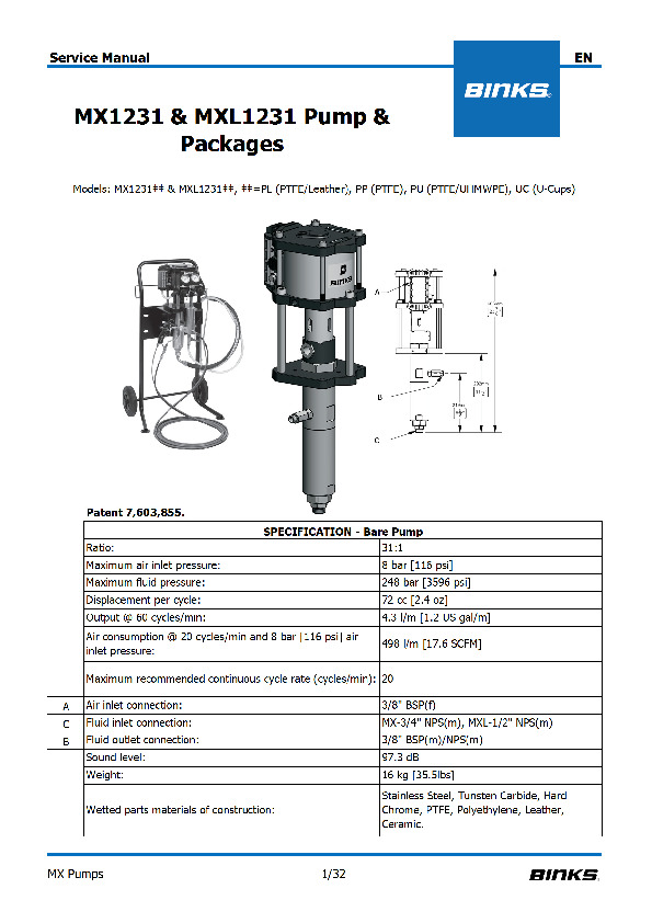 MX1231 Bare Pump Service Literature 77-3206-R1.0-EN