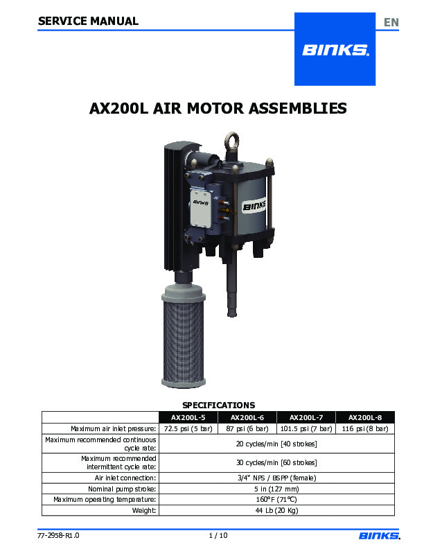 AX200L AIR MOTOR Service 77-2958-R1.0