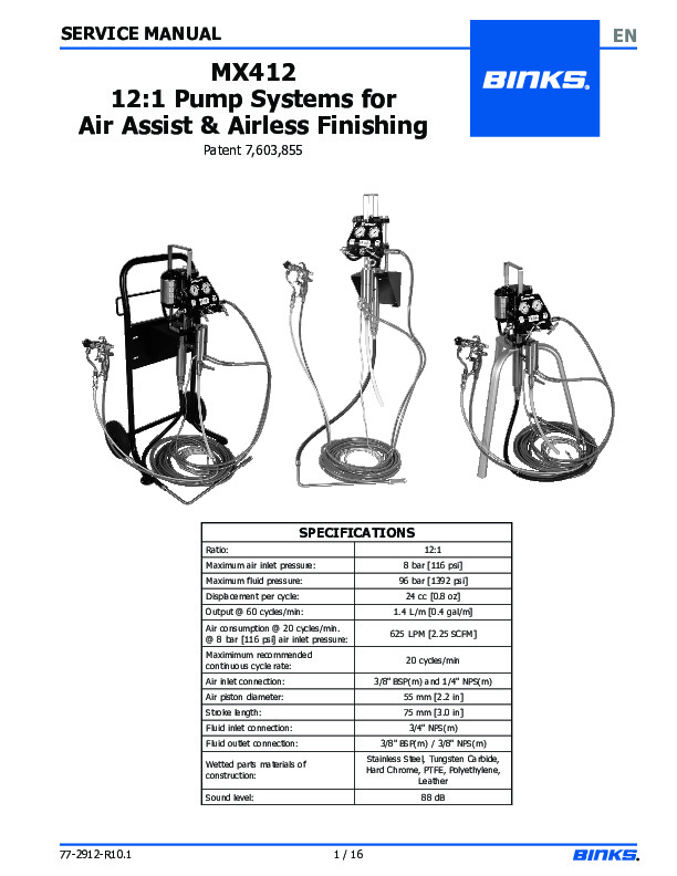 MX412  12-1 Pump Systems for Air Assist & Airless Finishing 77-2912-R10.1