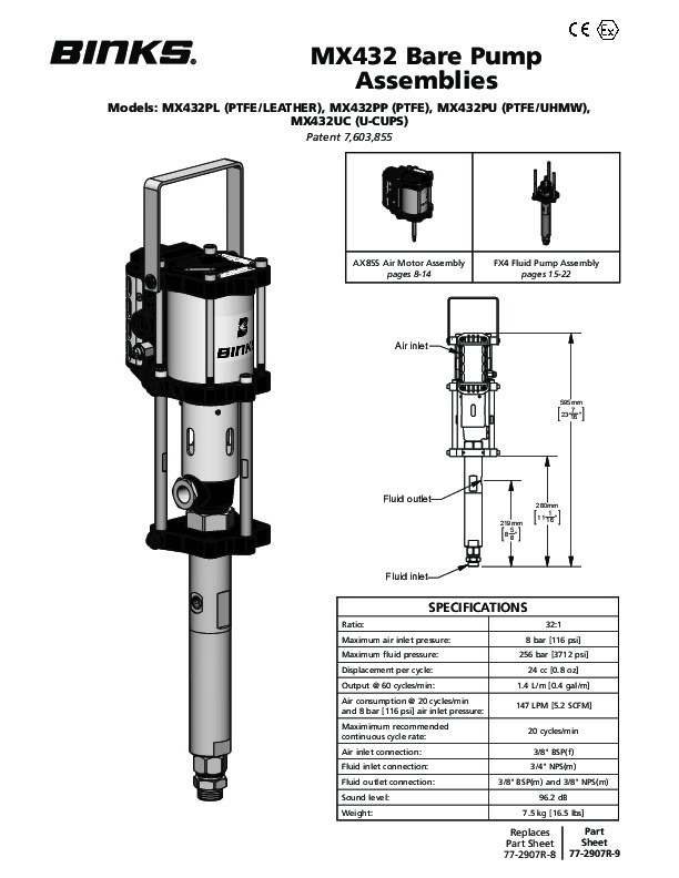 MX432 Bare Pump Assy Service 77-2907R-9