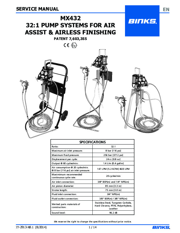 MX432  32-1 Pump Systems for Air Assist & Airless Finishing  77-2913-R8.1