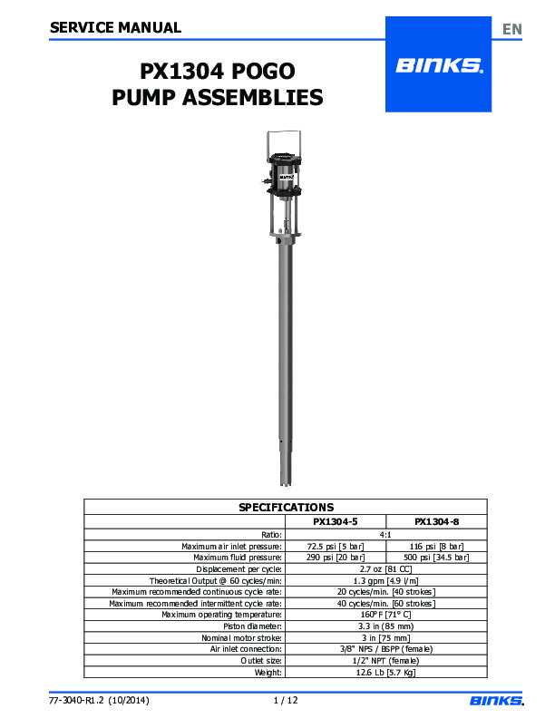 PX1304 POGO Pump Assy Service  77-3040-R1.2