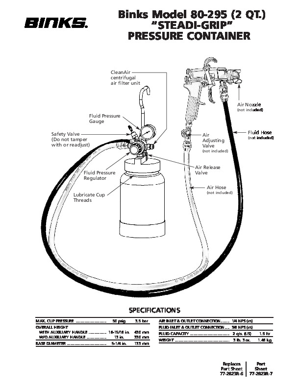 Binks Mdl 80-295 2 Qt Pressure Cup 77-2823R-7