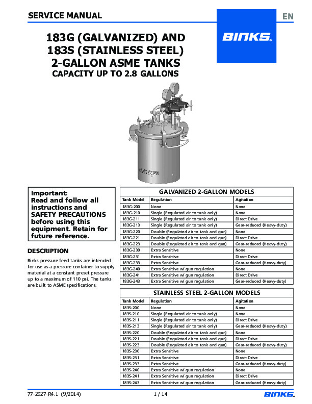 Binks 183G and S 2 Gal Agitator 77-2927-R4.1