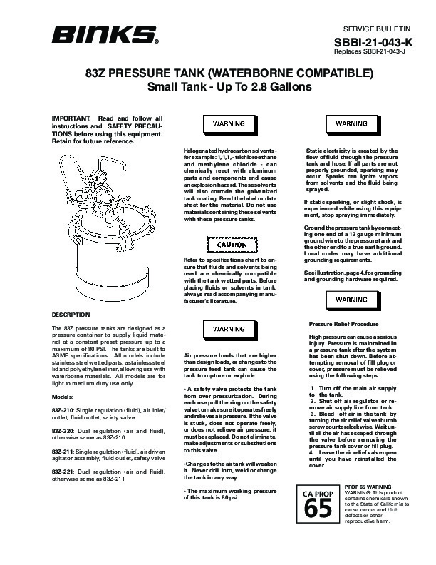 Binks 83Z SS Fitted Pressure Pots SBBI-21-043-K