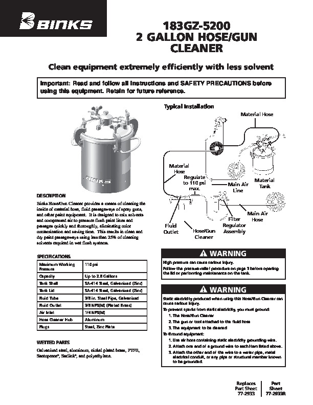 Binks 183GZ 2 Gal Solvent Saver 77-2933R