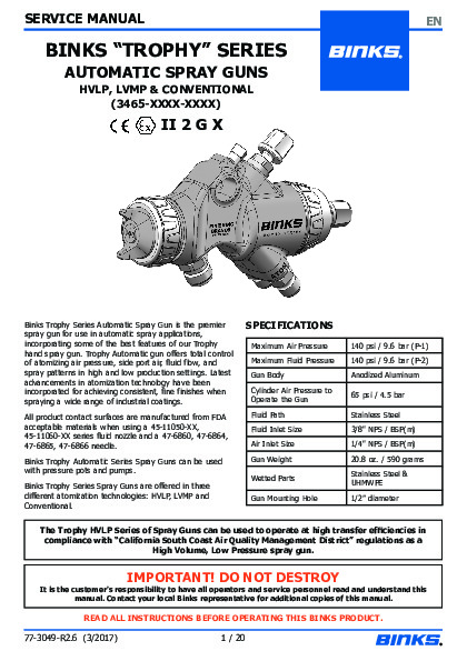 Binks - Trophy Automatic Series Gun Manual