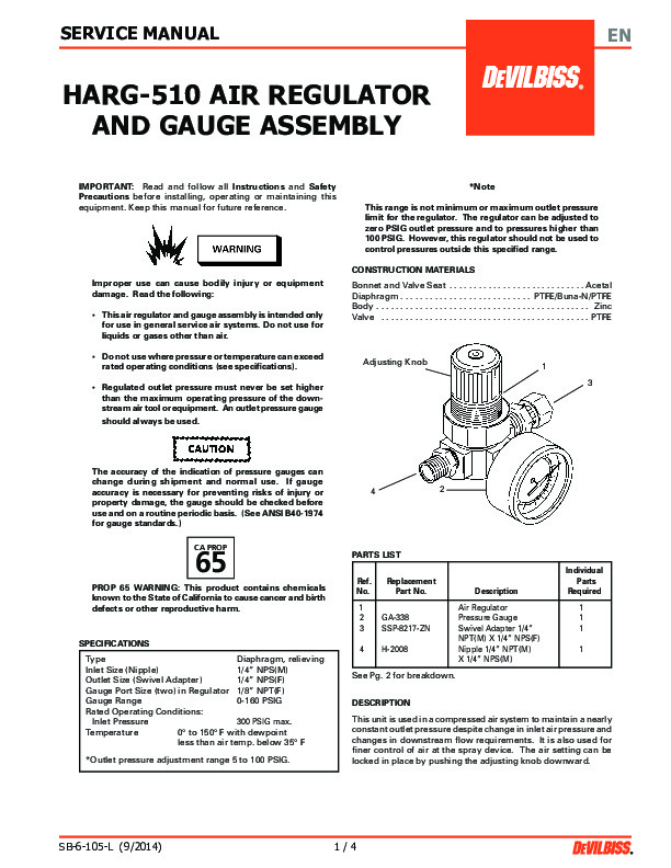 DV HAR-535 - HAR-555 Air Regulator Service SB-6-162-K