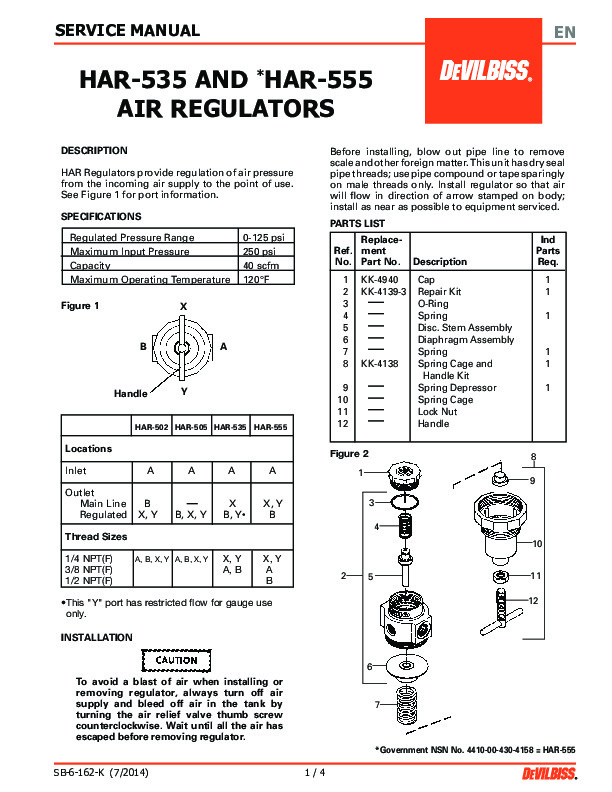 DV HARG-510 Air Regulator Service SB-6-105-L