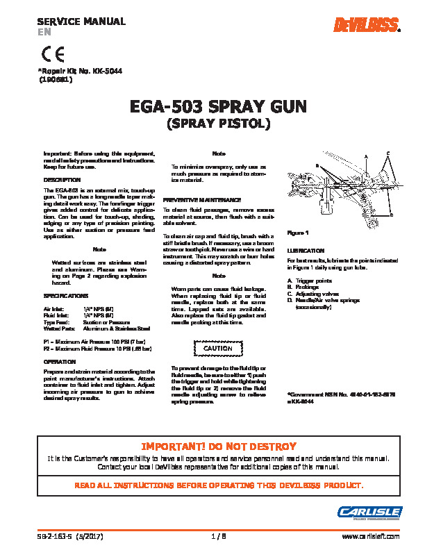 EGA-503 SPRAY GUN
(SPRAY PISTOL)