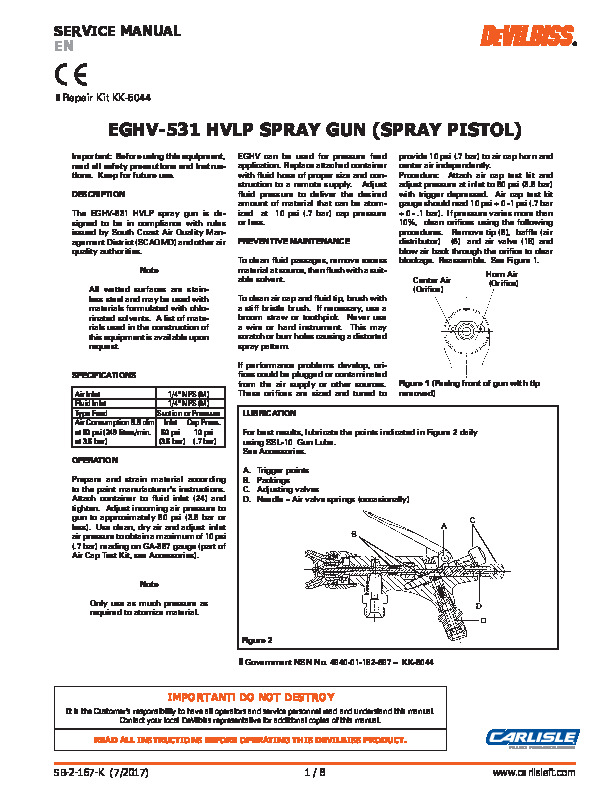 EGHV-531 HVLP SPRAY GUN (SPRAY PISTOL)