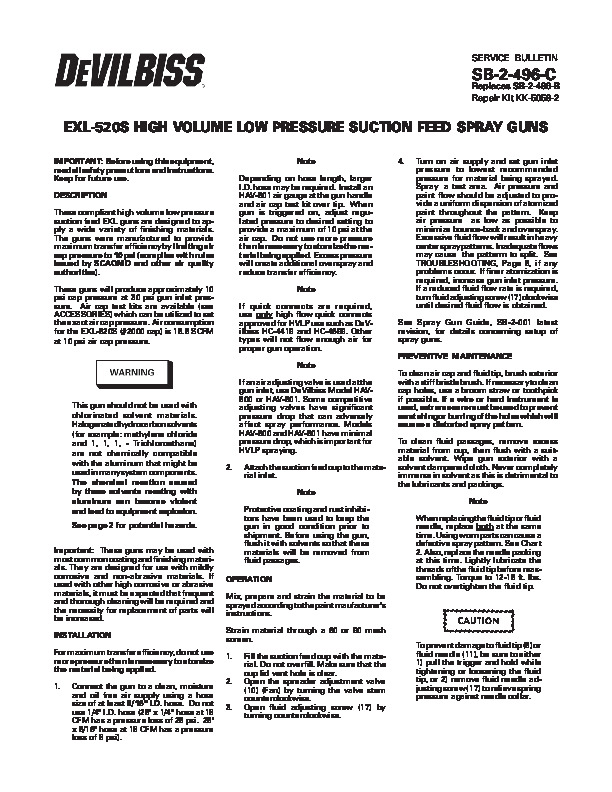 EXL-520S HIGH VOLUME LOW PRESSURE SUCTION FEED SPRAY GUNS