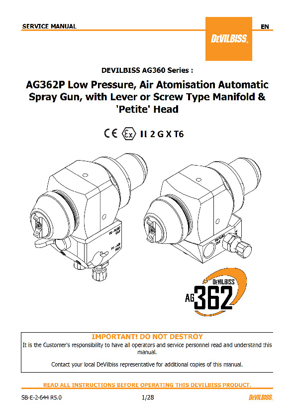 DeVilbiss - AG-362P Manual